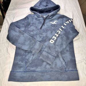 Y2K Hollister Blue Tie Dye Logo Hoodie Sweatshirt Large Pullover Comfy